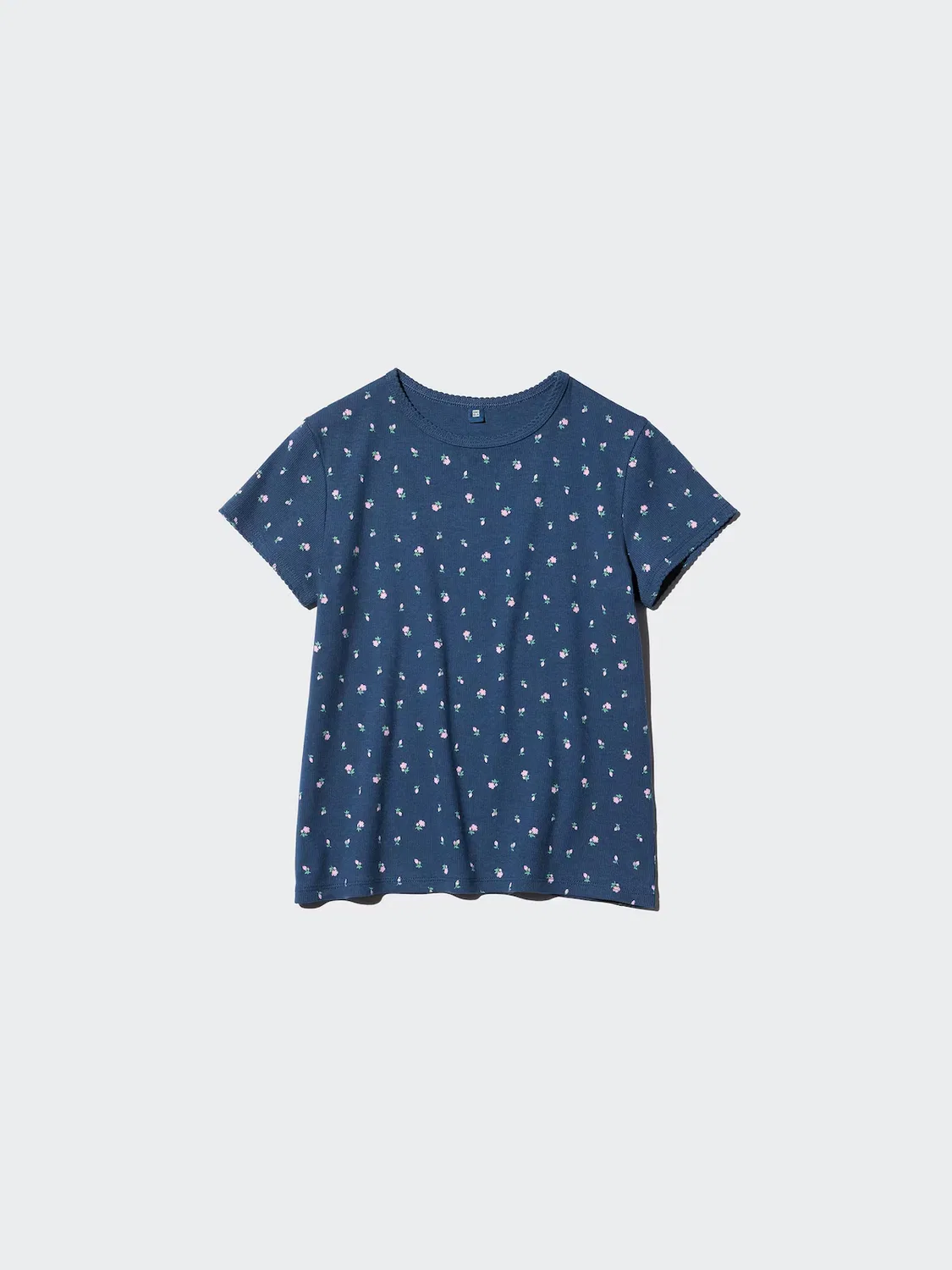 Футболка Uniqlo, ребристая с цветочным принтом для девочек, кремовый — фото 4