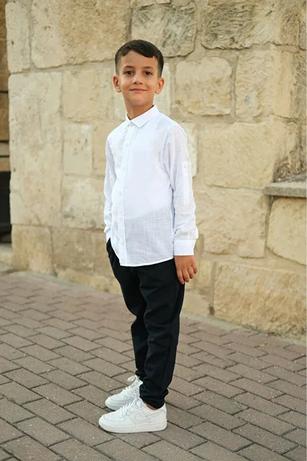 Детская рубашка для мальчиков классическая Basics Sarya, White — фото 4