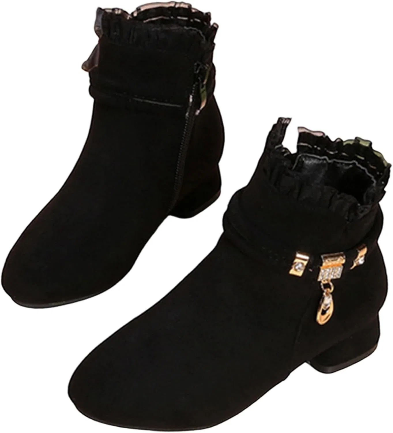 Детские ботинки для девочек с боковой молнией, черные, Western Short Boots, Black