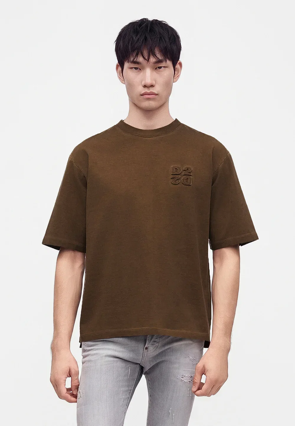 Футболка свободного кроя, перевернутая вверх ногами - базовая футболка Dsquared2, Choco