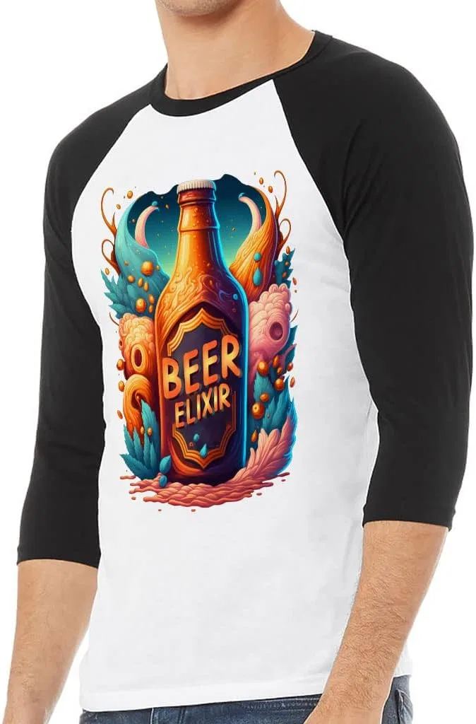 Мужская футболка-бейсболка с принтом Beer Elixir, White Black — фото 2