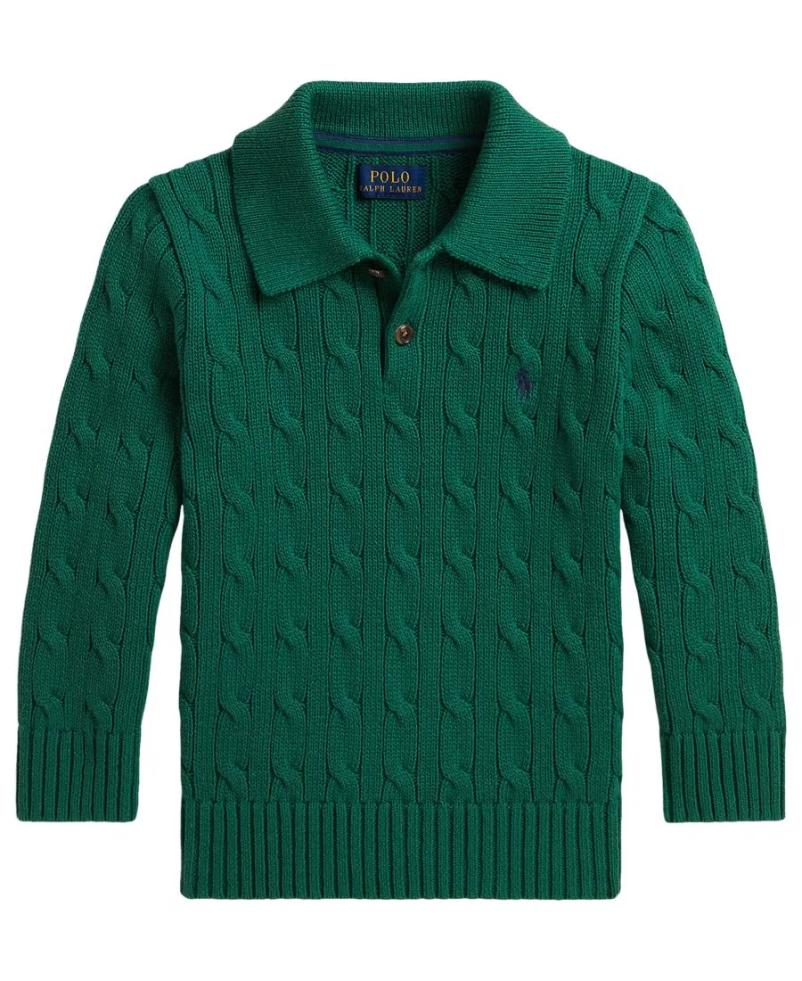 Свитер с поло и косами из хлопка Polo Ralph Lauren, Verano Green
