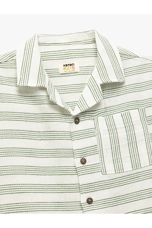 Детская рубашка для мальчиков с коротким рукавом Pocket detailed cotton blended button Koton, Ecru Striped — фото 3