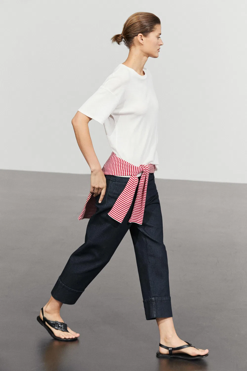 Футболка с коротким рукавом Massimo Dutti Button-Detail, кремовый — фото 4