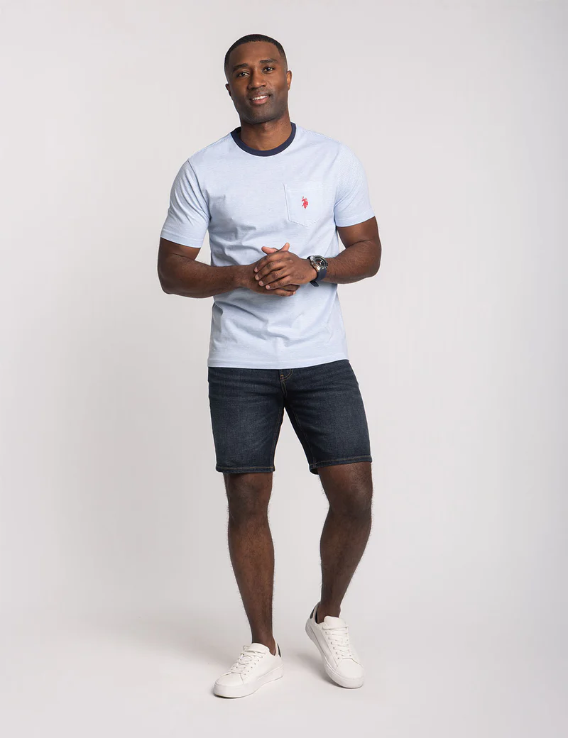 Футболка U.S. Polo Assn Yarn Dye Stripe Jersey With Pocket, светло-голубой — фото 2