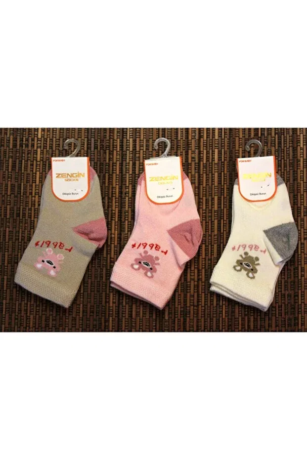 Детские носки для девочек с принтом Rich Socks Baby Cotton Seamless Toe Set of 3 Rabbit Patterned Baby Veil, 0-1 Year