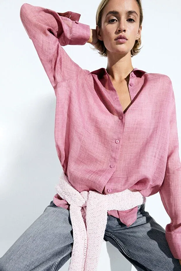 Женская рубашка с длинным рукавом Massimo Dutti, Pink — фото 3