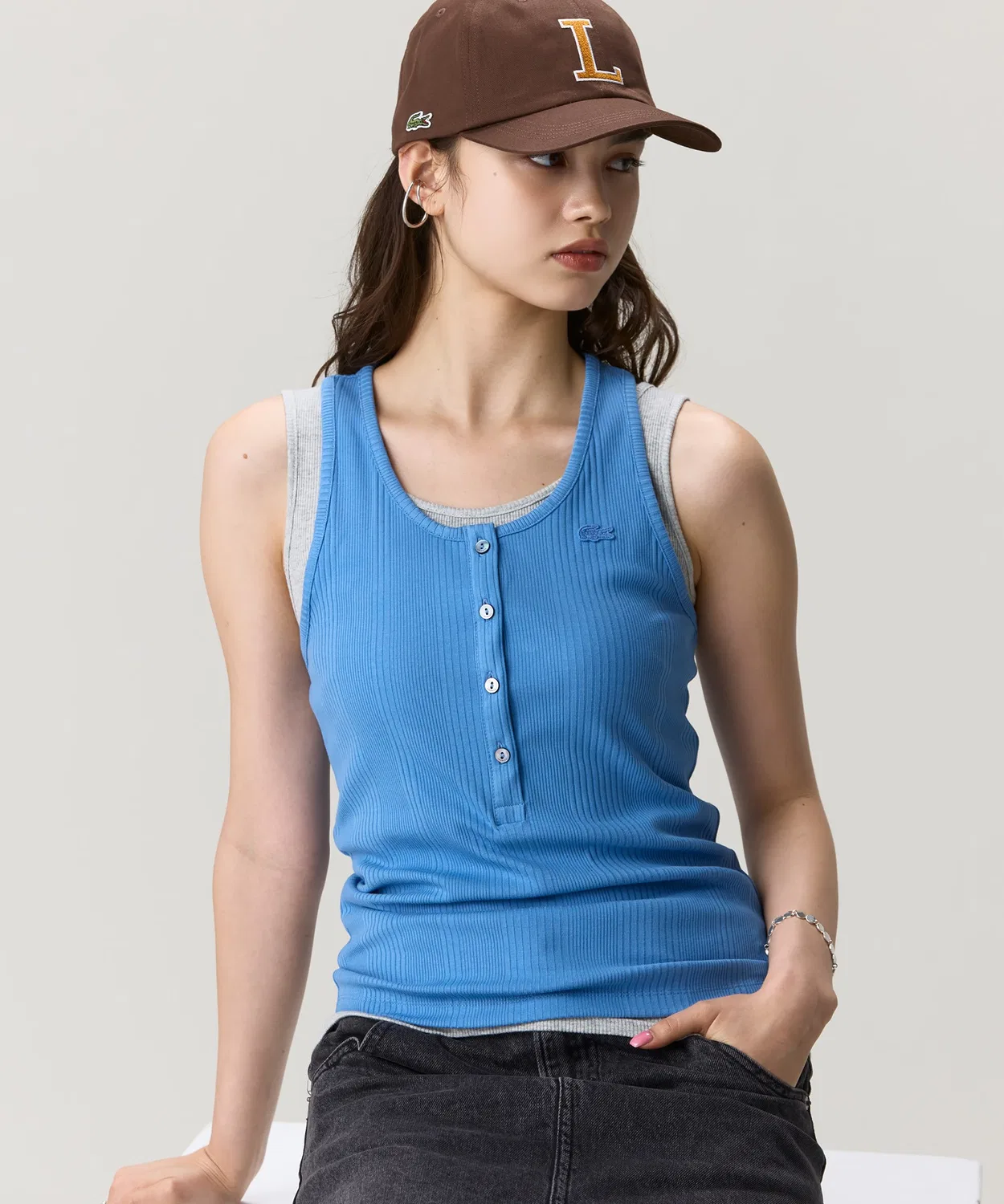 Женский топ без рукавов с принтом LACOSTE, Sky Blue — фото 3