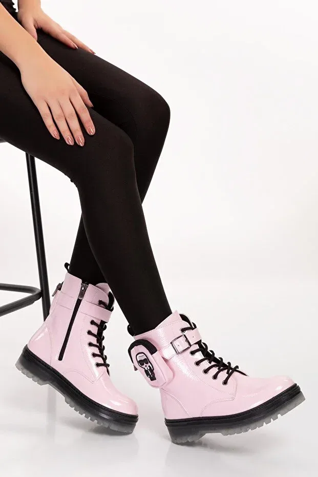 Детские ботинки для девочек на молнии с узором Candy Pink Zippered Girls' Boots with Pocket Detail Ramer, Candy Pink