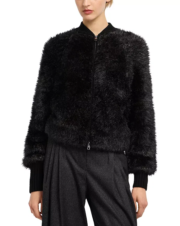Женская куртка-бомбер с эффектом меха Faux Fur Effect Bomber Jacket Emporio Armani, черный