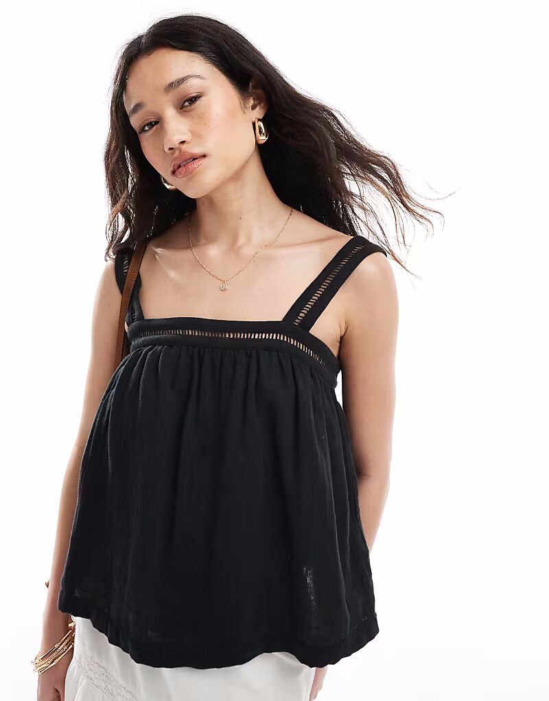 

Топ ASOS DESIGN из жатой ткани с кружевной вставкой и завязками сзади белого цвета