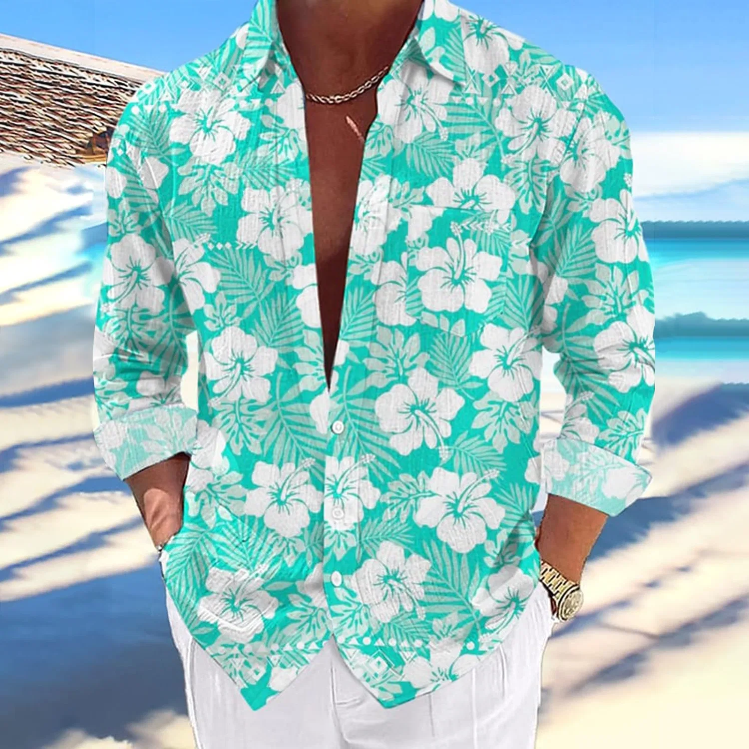 Мужская рубашка с принтом Summer Hawaiian Shirts, Azure — фото 2
