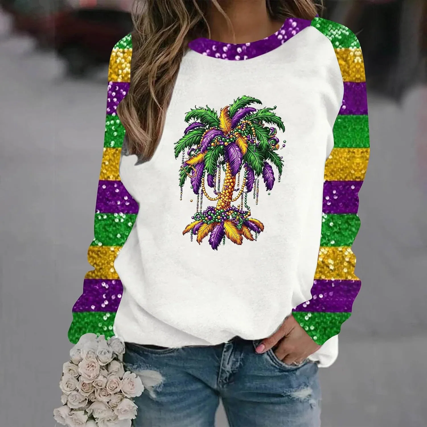 Женский свитшот с принтом, реглан, New Orleans Party, мультиколор — фото 2