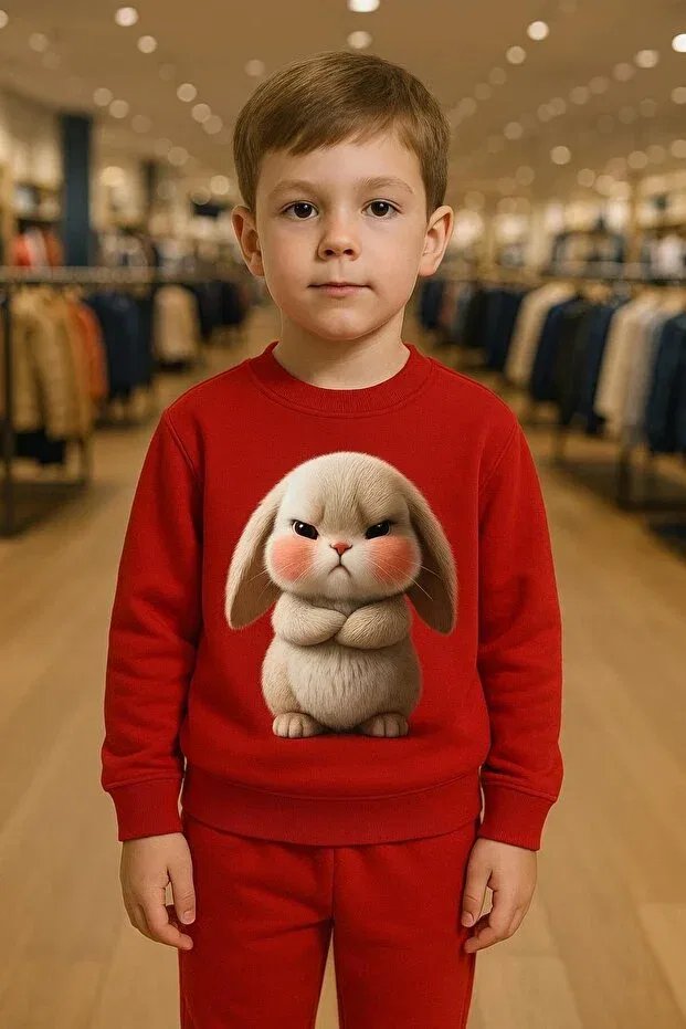 Детский комплект свитшота и штанов с принтом Somurtkan Rabbit Patterned Playwear, Red
