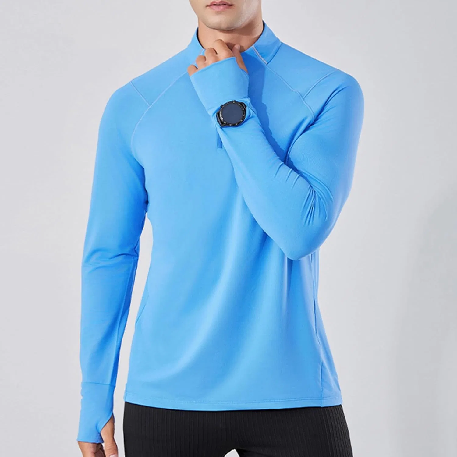 Мужская спортивная футболка с 1/4 застежкой-молнией NoxwB, Blue — фото 2