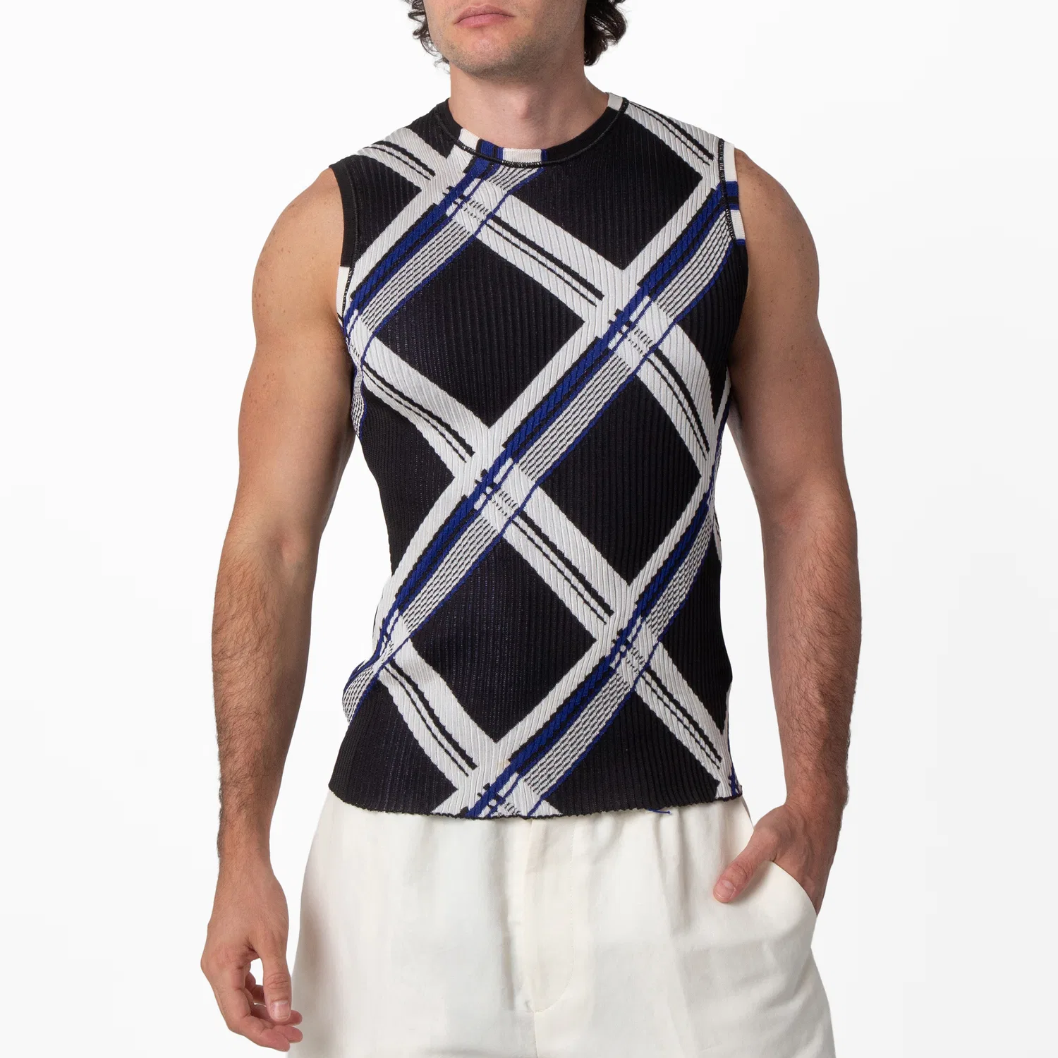Жилет с жаккардовым узором Check Jacquard-Knitted Silk Vest Burberry, Black Ip Chk
