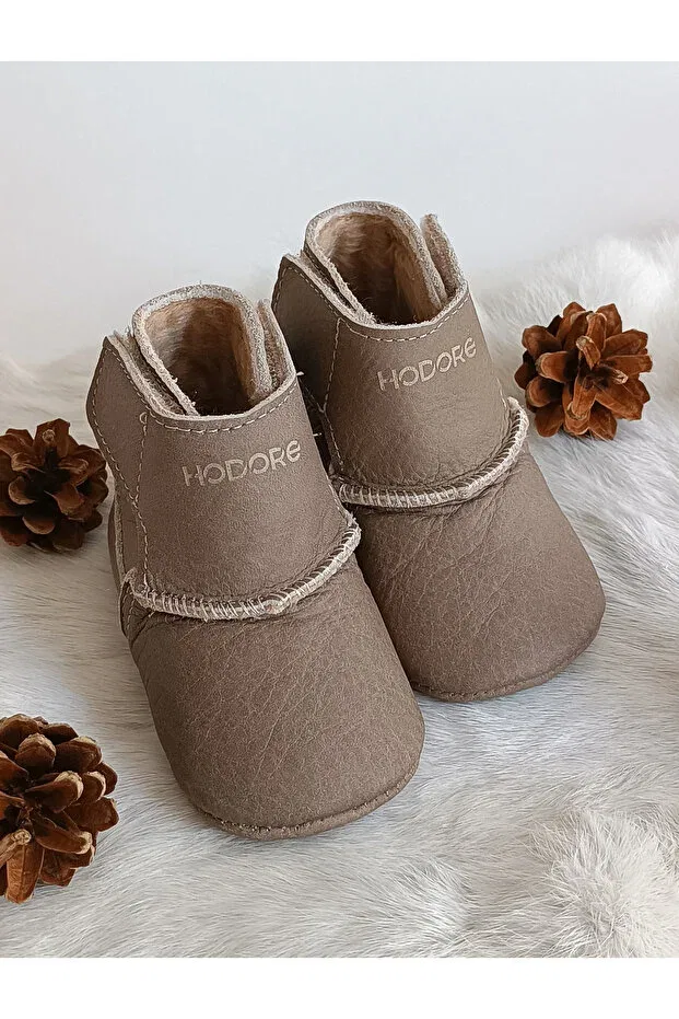 Детские ботинки из натуральной кожи с мехом Lucca Hodore, Taupe — фото 4