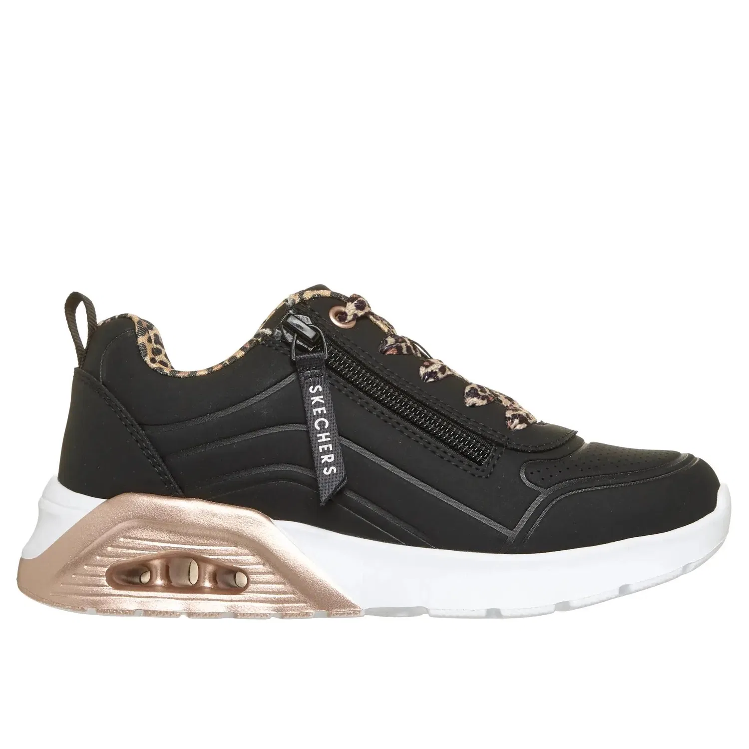 Детские кроссовки с леопардовым принтом Leopard Stride Skechers, Schwarz