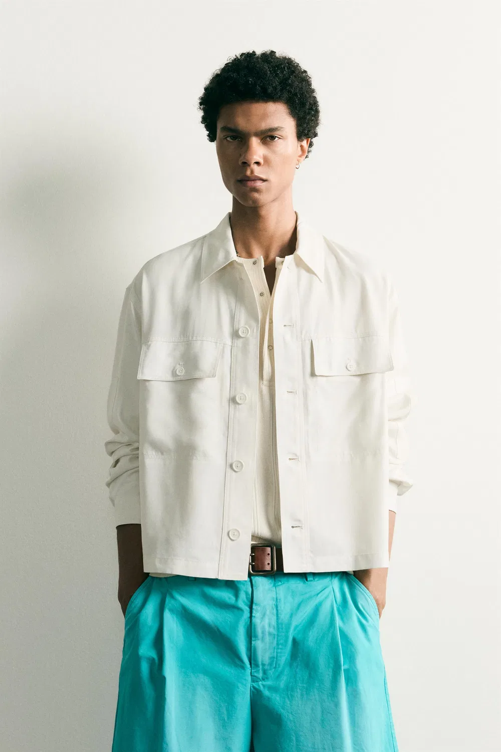 Свободная рубашка свободного кроя ZARA, Oyster-white — фото 2