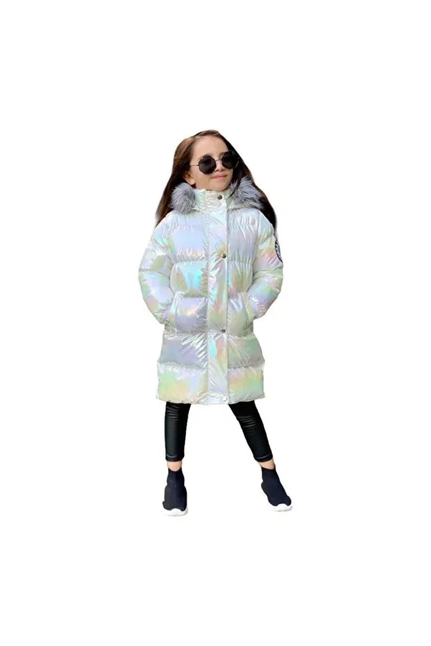 Детское пальто-пуховик для девочек с длинным рукавом Quzucuk Kids, White