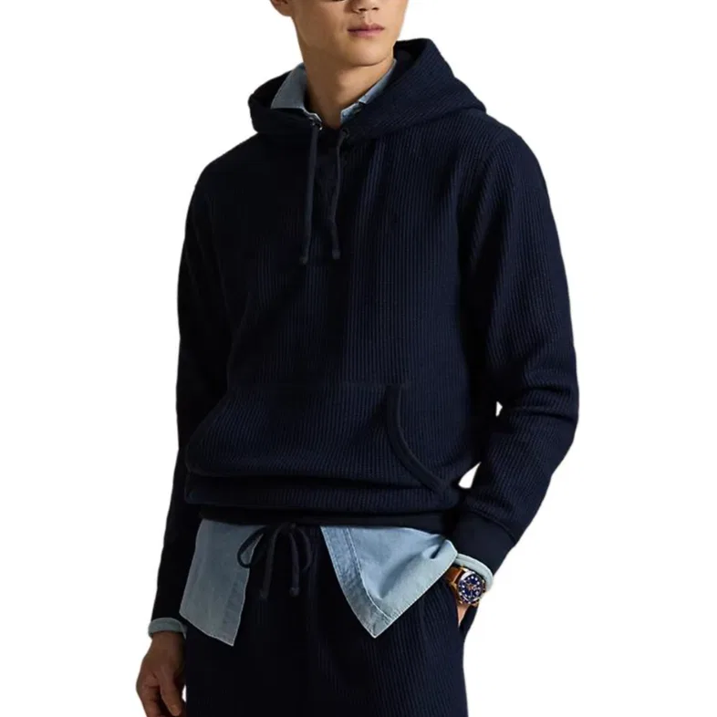 Мужской свитшот с капюшоном вафельной вязки Polo Ralph Lauren, Marine Blue — фото 3