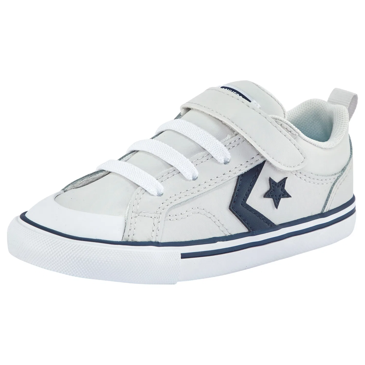 Детские кеды с кожаным верхом и липучкой Converse, Barely Grey/Navy/White