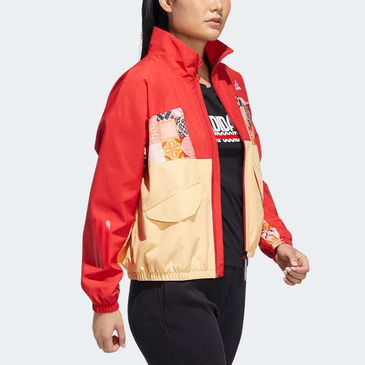 Куртка спортивная с цветочным принтом CNY Colorblock Adidas, светло-красный — фото 4