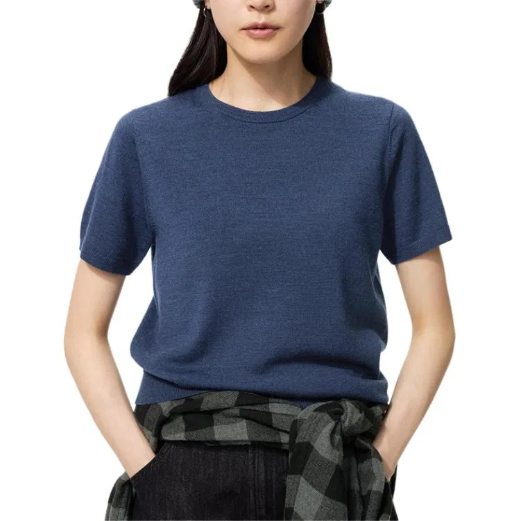 Женский трикотажный топ с длинным рукавом UNIQLO, 66 Blue