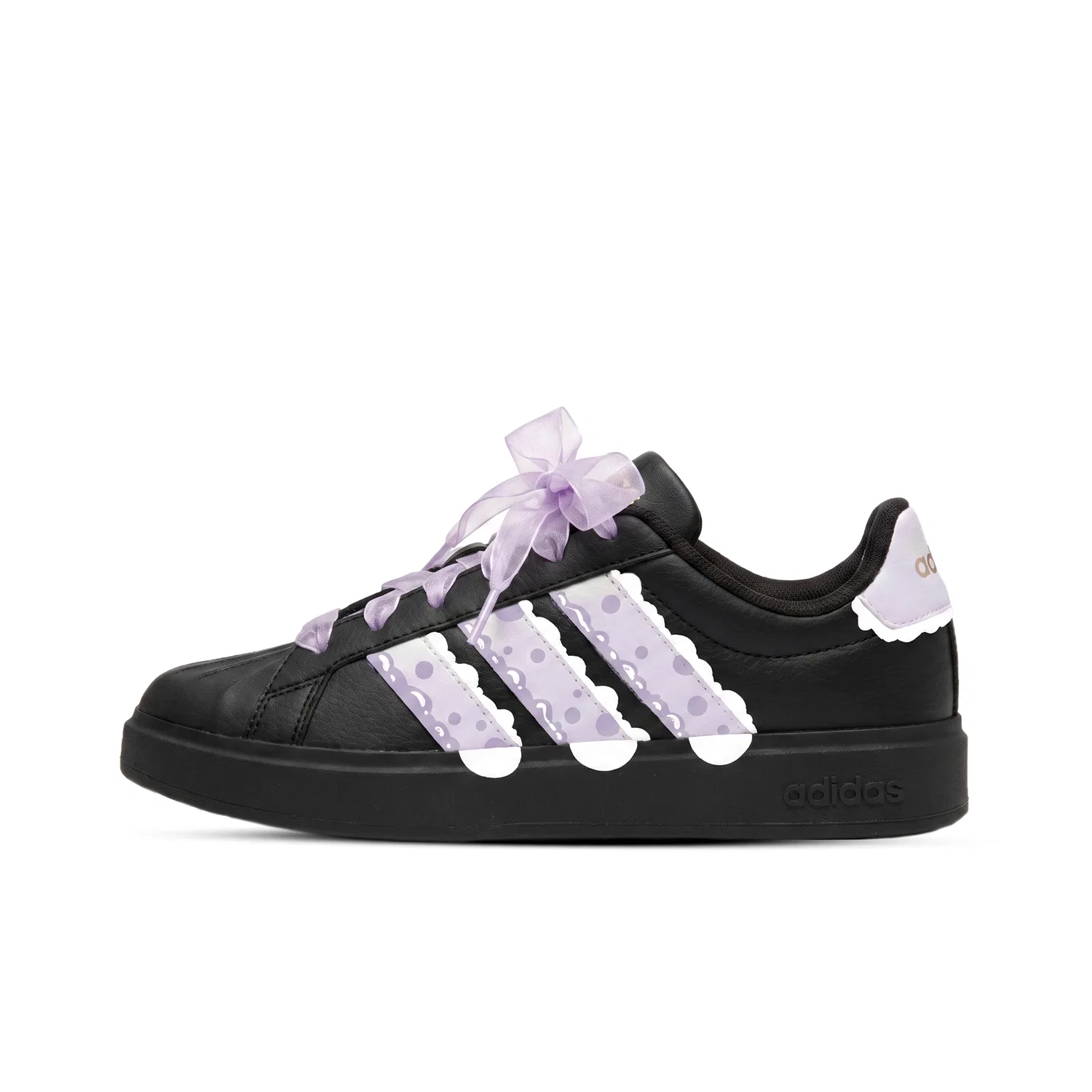 Детские кроссовки для скейтбординга с ручной росписью Street Talk Kids Adidas, Black Purple — фото 3