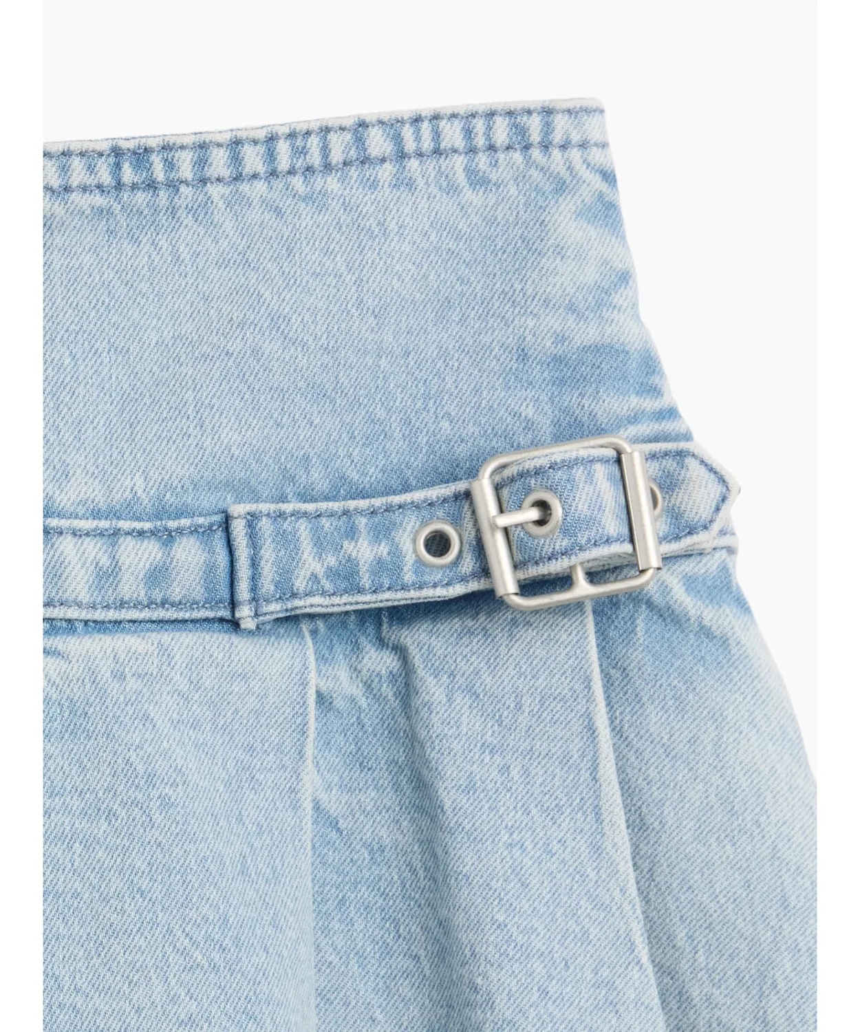 Детская джинсовая плиссированная мини-юбка с поясом GAP, Light Indigo Blue — фото 4