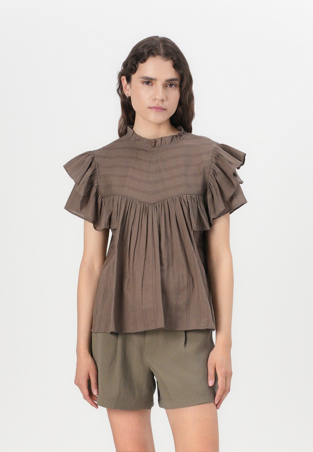 

Блуза ONLHEIKE FRILL O NECK ONLY, коричневый