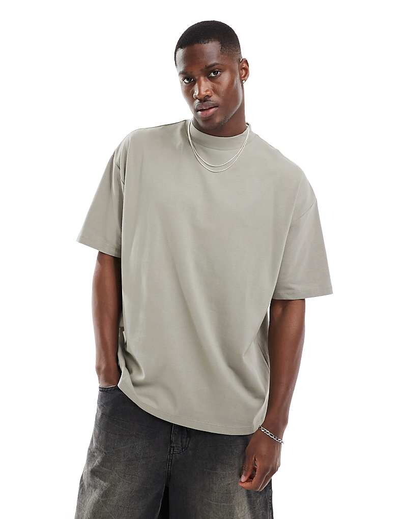 

ASOS DESIGN – Essential – плотная футболка oversize с высоким воротником цвета хаки