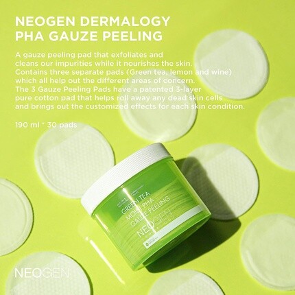 Пилинг Dermalogy By Neogenlab — Марлевые подушечки для пилинга Green Tea Moist Pha, отшелушивающие и успокаивающие с — фото 3