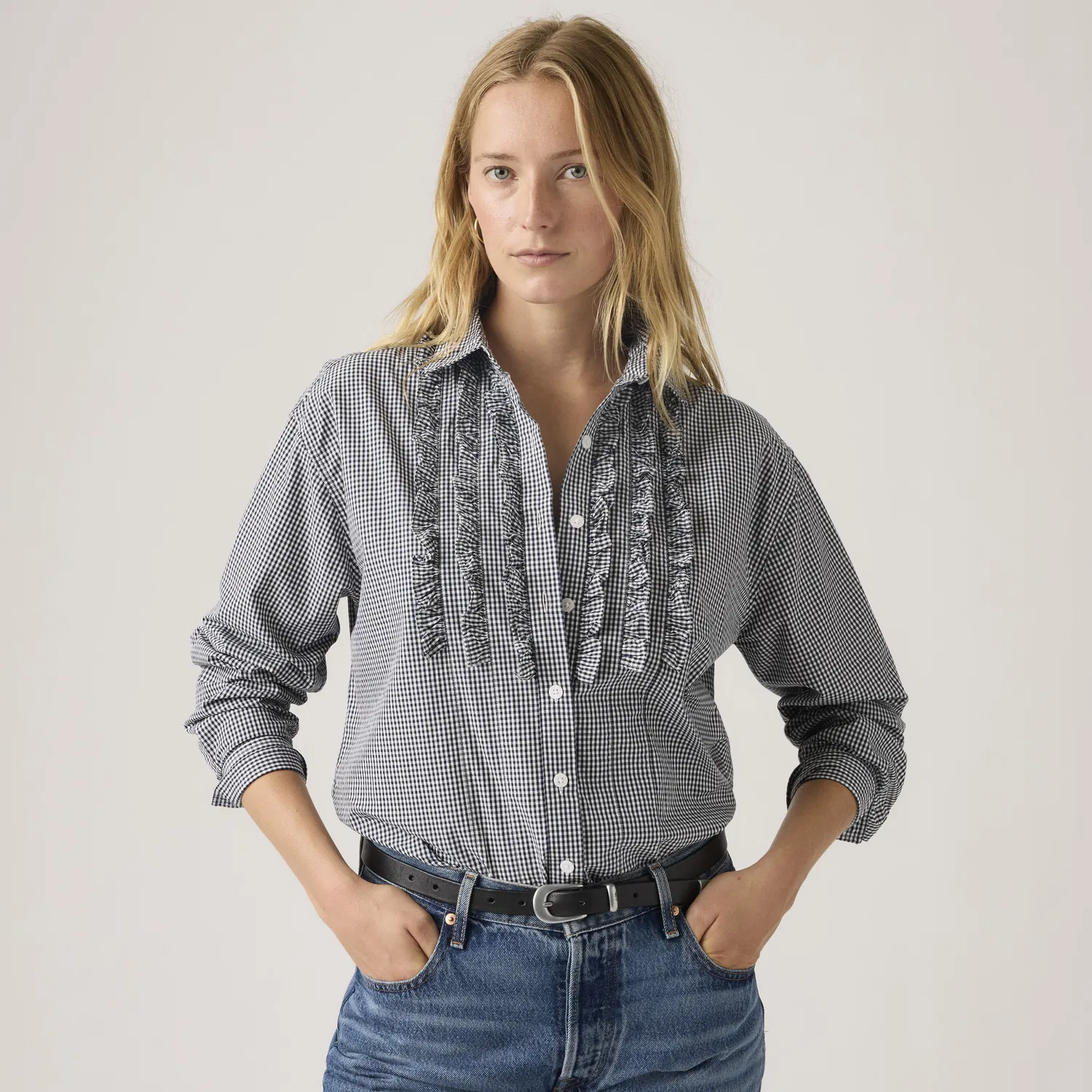 Рубашка в стиле "Харли" с оборками для бойфренда Levi's, Black