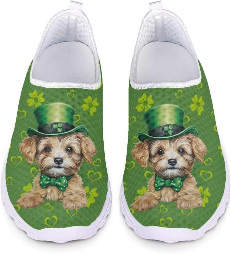 

Рождественские кроссовки Jeiento для женщин и мужчин, модные сетчатые спортивные кроссовки для повседневной носки, противоскользящие, дышащие тренеры сетчатые кроссовки, St. Patrick's Day Cute Dog