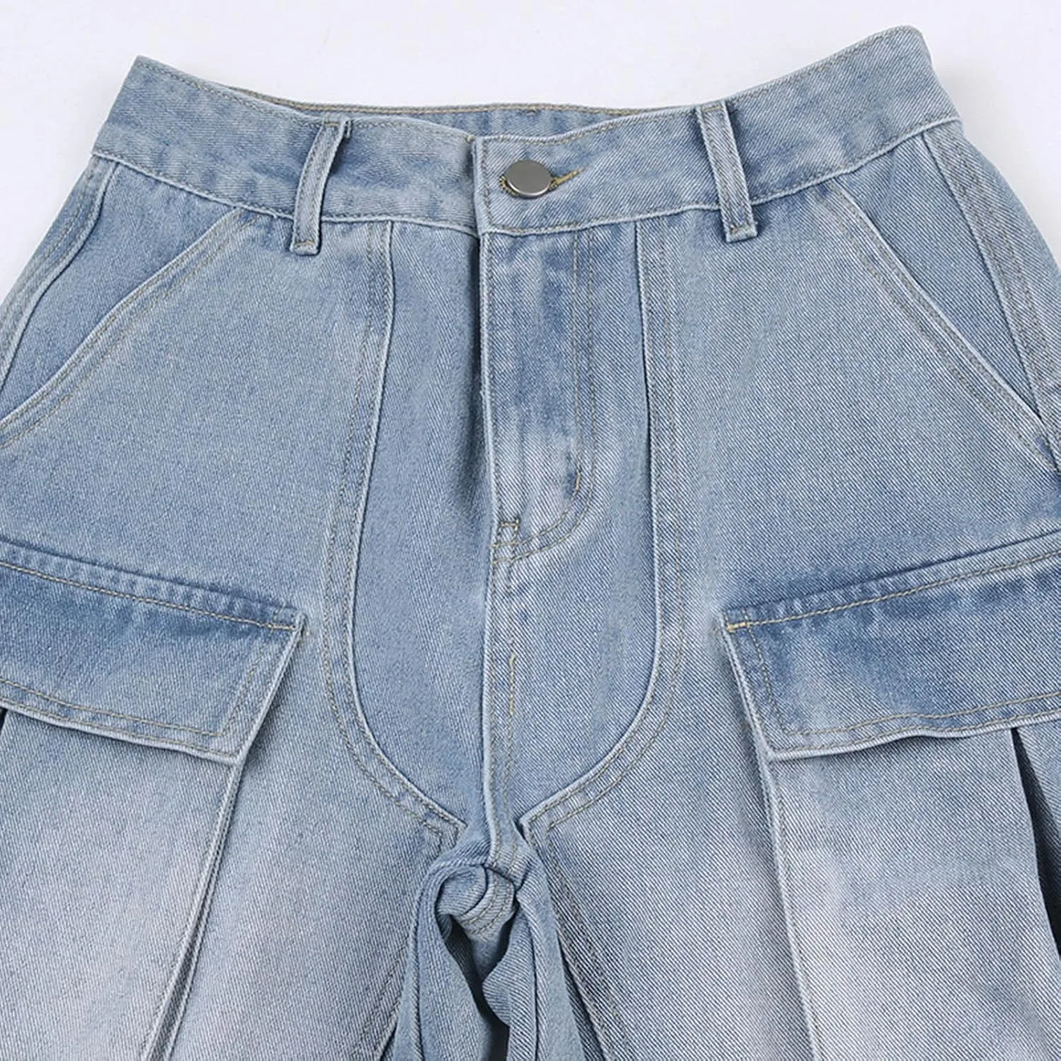 Женские джинсы high waisted wide leg cargo с эффектом distressed — фото 4