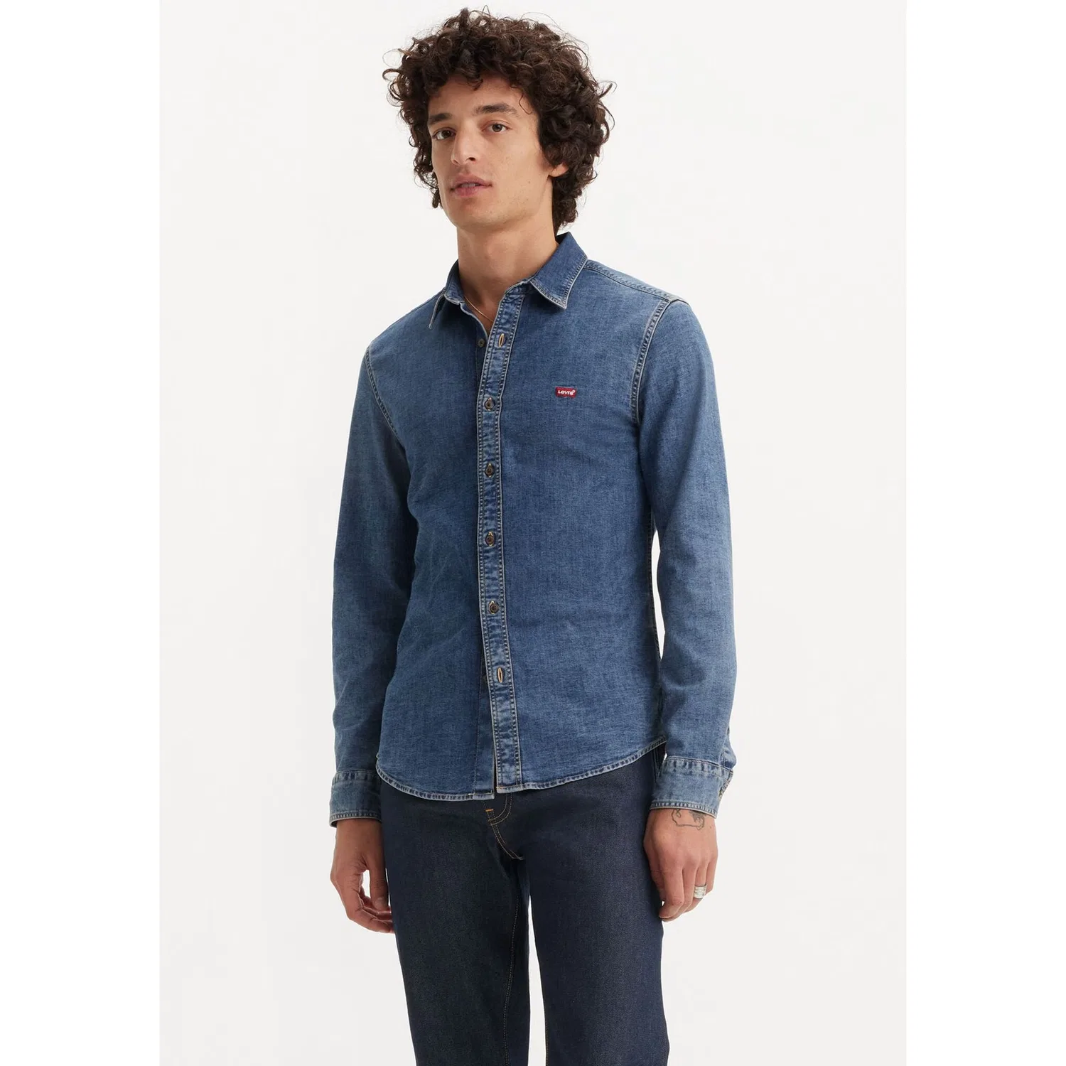 Мужская джинсовая рубашка с логотипом Levi's, Trinity Medium Wash