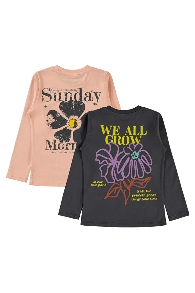 Детские свитшот для девочек с принтом 2-pack Sunday Printed Civil Girls, Anthracite — фото 2