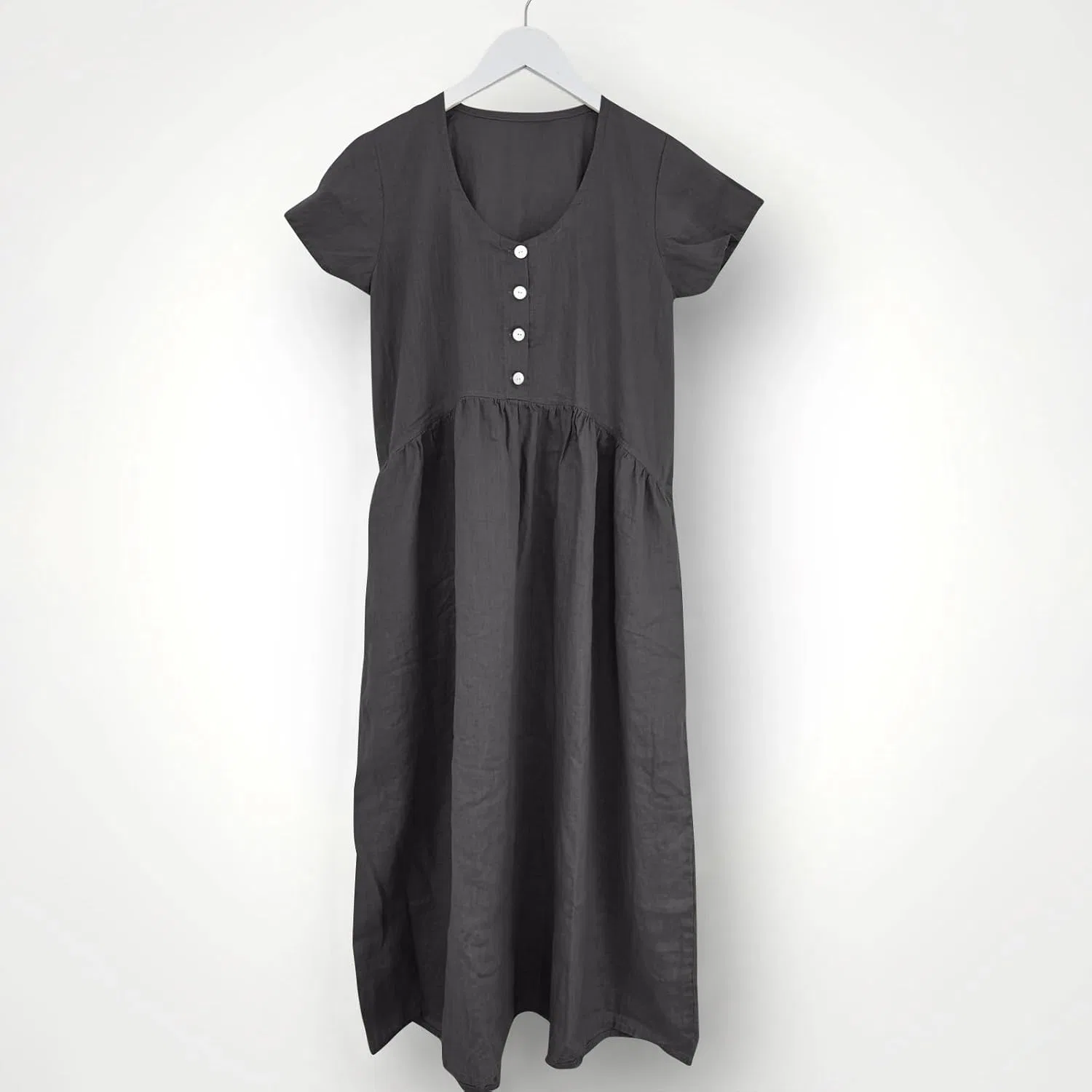 Женское летнее платье с коротким рукавом и плиссировкой Cotton Linen, Gray — фото 4