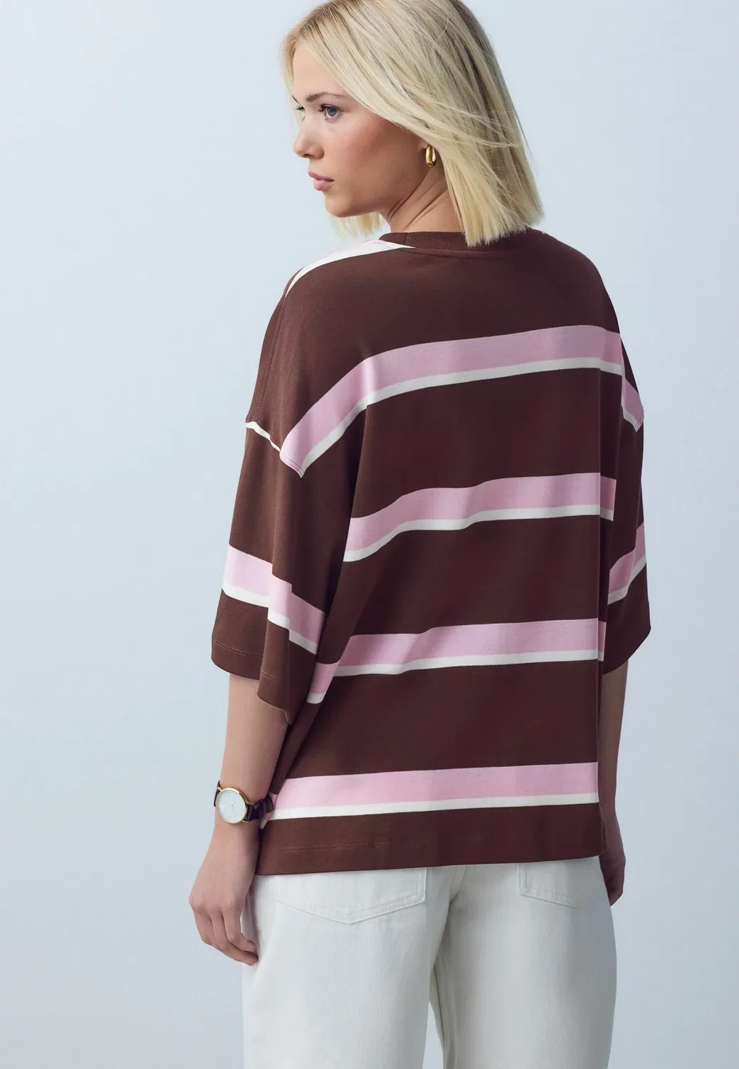 Футболка с круглым вырезом свободного кроя и принтом Next, Brown Pink Stripe — фото 2
