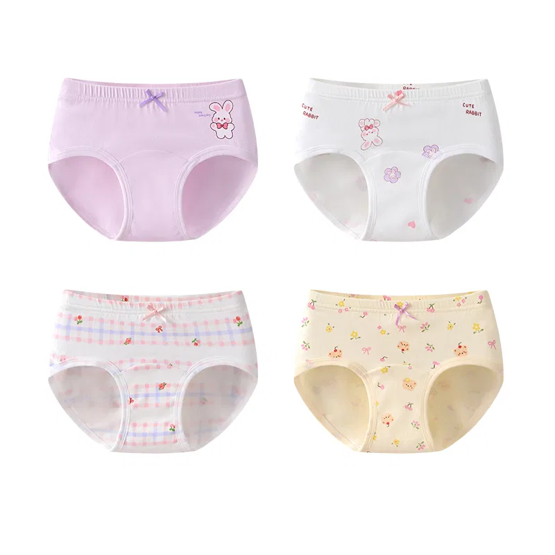 Детские трусы для девочек хлопковые 4 шт Red bean, Light Purple White White