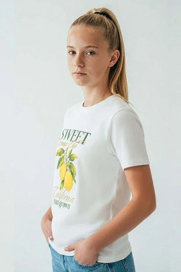 Детская футболка для мальчиков с принтом Lemon Print Breeze, Ecru — фото 2