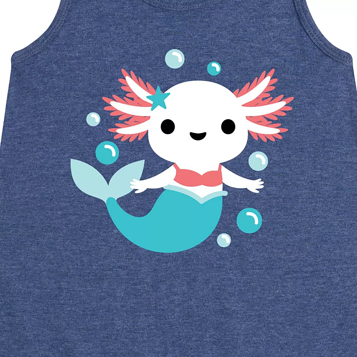 Детское платье-трапеция без рукавов с принтом Axolotl Mermaid Instant Message, Heather Navy — фото 2