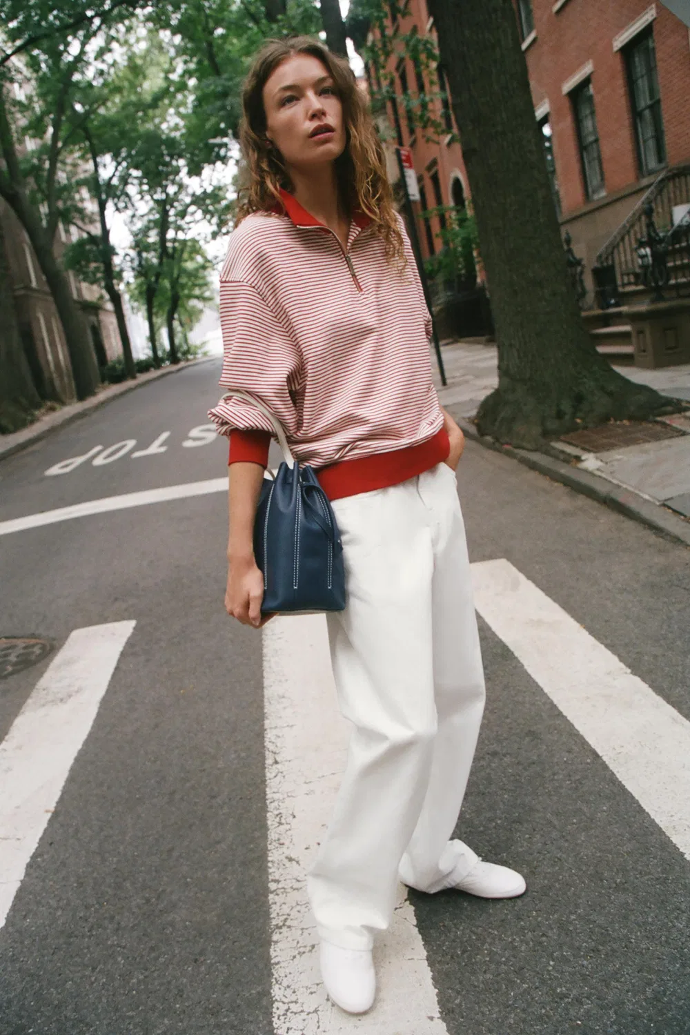 Полосатая толстовка на молнии ZARA, Red/White