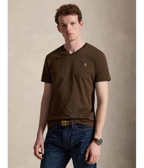 Мужская футболка с V-образным вырезом Custom Slim Fit Polo Ralph Lauren, коричневый