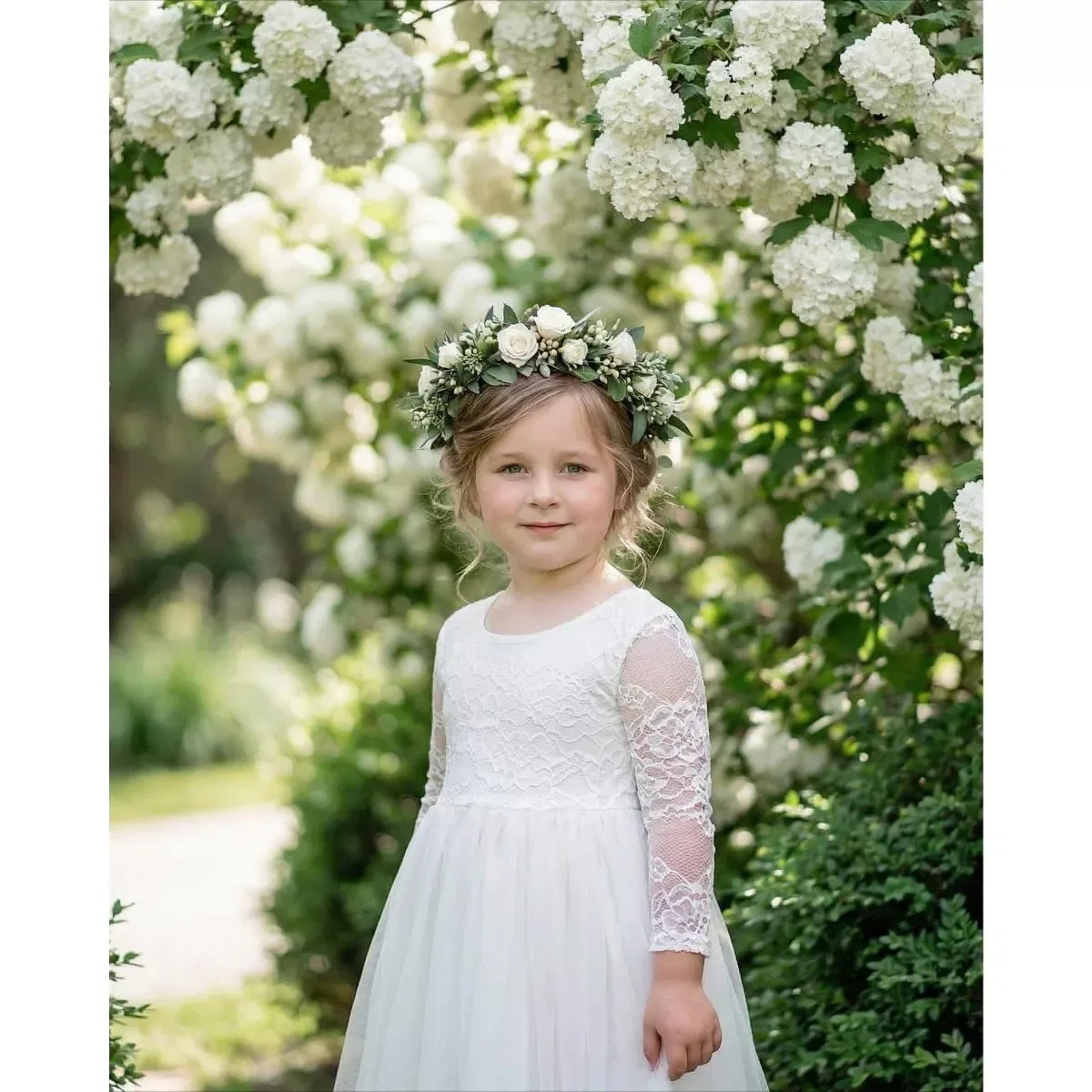 Детское платье для девочек с длинным рукавом Rose Lace Tulle Maxi 2bunnies, White — фото 4