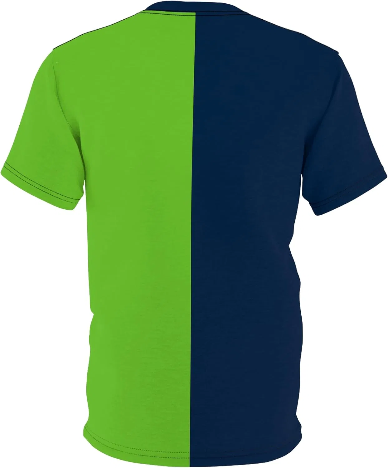 Женская футболка двухцветная Half Blue Half Neon Green, Black Stitching — фото 2