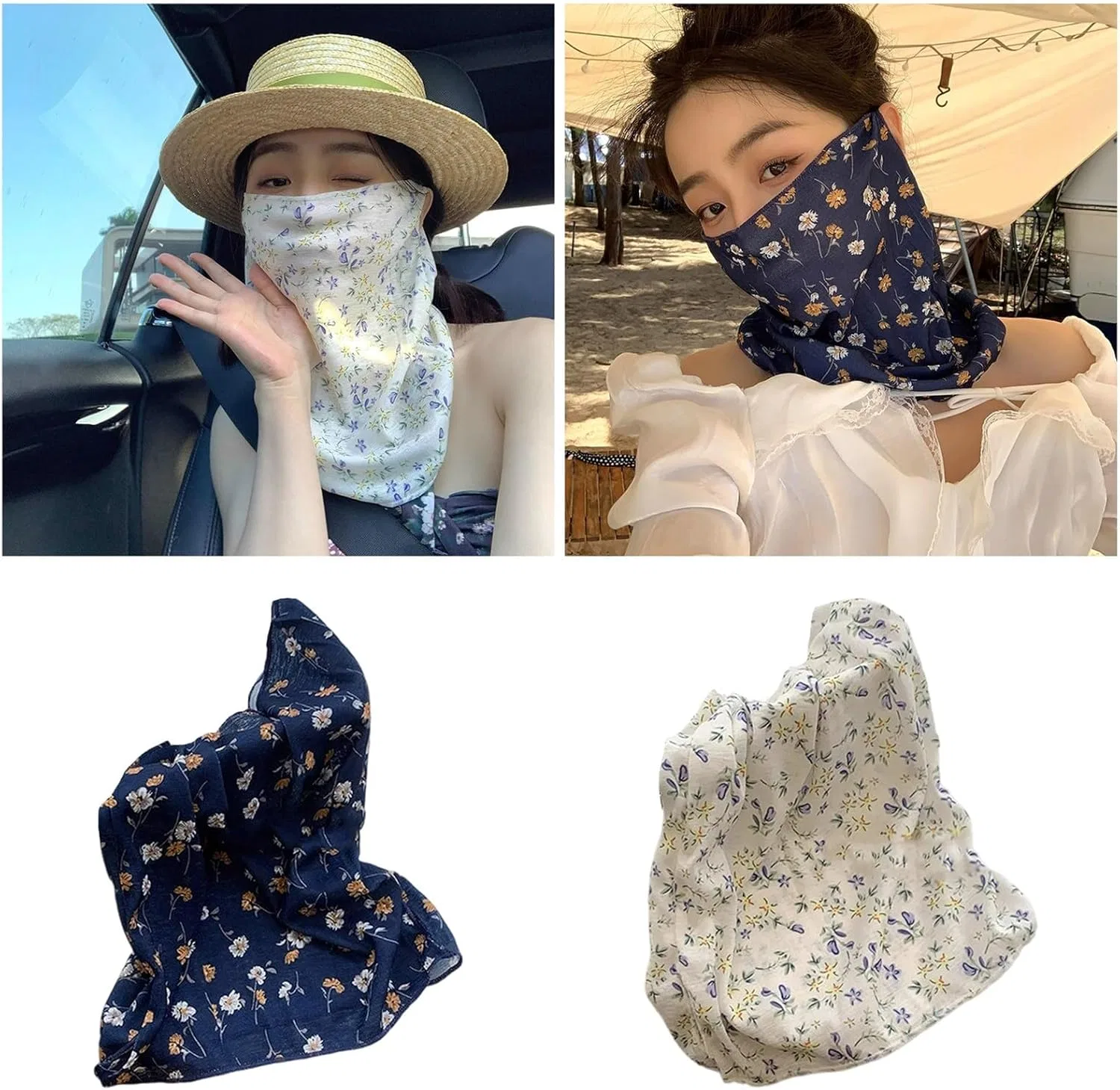 Маска для лица солнцезащитная с цветочным принтом Vynetra, Navy Flowers — фото 2