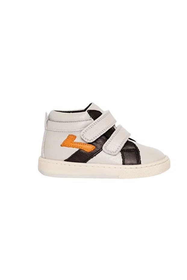 Детские ботинки для девочек на липучке 100% real leather first step baby shoes Hello Little Tiny, Orange-Black-Gray