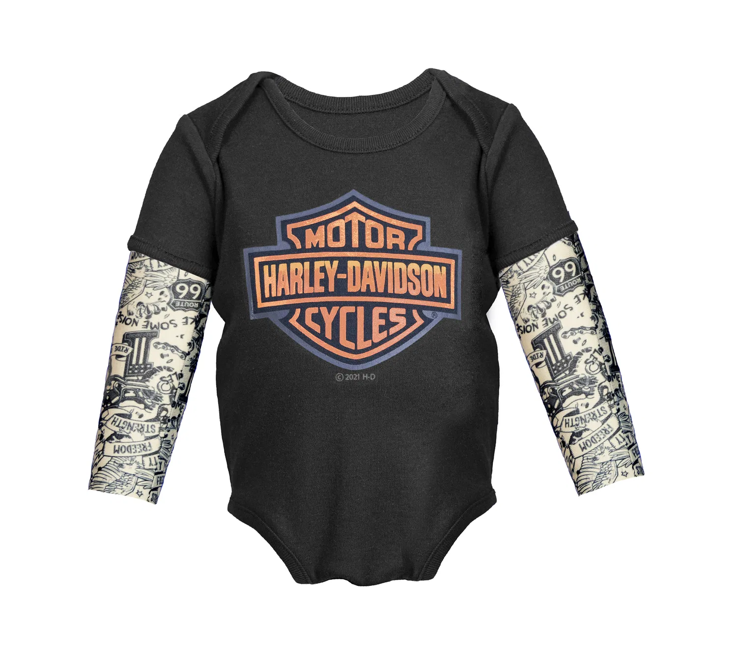 Комбинезон для младенцев с рукавами-сеткой с тату-принтом, Black Harley Davidson